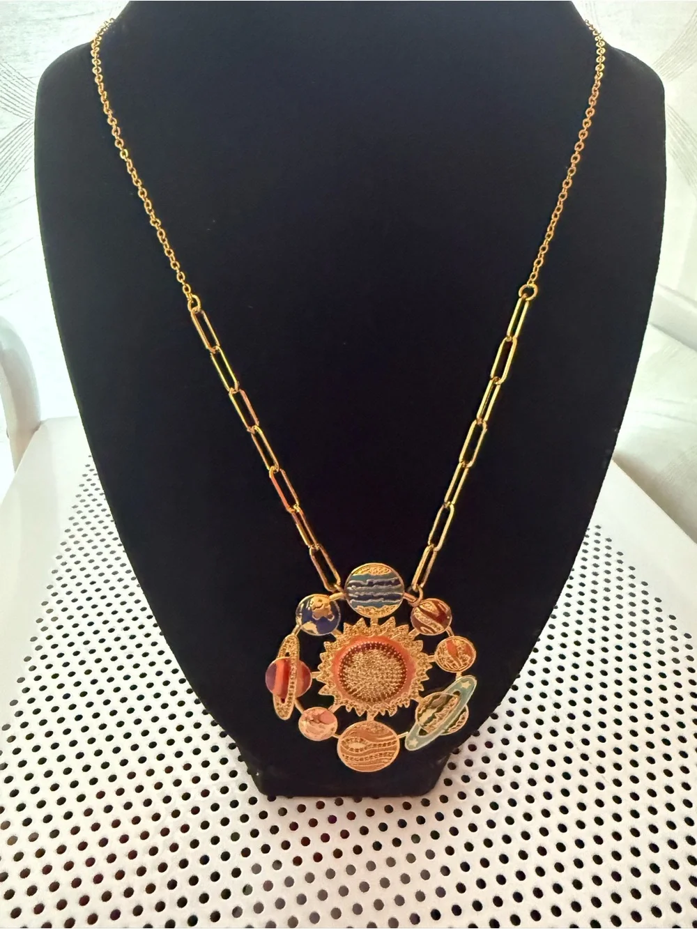 Gold-Tone Sunflower Planet Pendant Necklace - Multicolor Enamel
